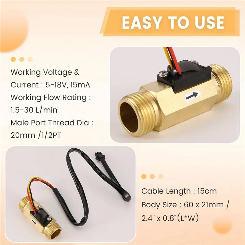 ABGE-1/2PT Water Flow Sensor Switch Control Meter Flowmeter 1.5-30L/Min