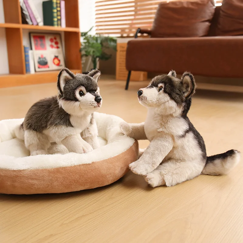 Realistic Simulation Jungle Wolf Plush Toy Stuffed Animal Cartoon Wolf Doll for Kids High Quality Xmas & Birthday Gift