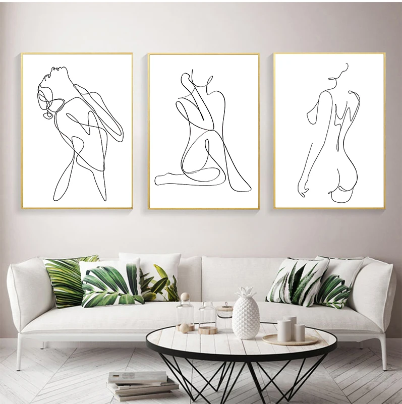 Abstract Figures Posters Nude Yoga Woman Minimalist Canvas Painting Line Body Art Print Nordic Wall Pictures Bedoom Decoration