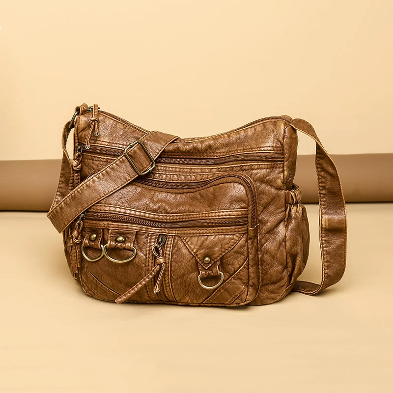 Vintage Shopper Bag for Women Soft Leather Female Shoulder Bags Multi-Layer Classic Crossbody Bag Luxury Designer Handbags Purse