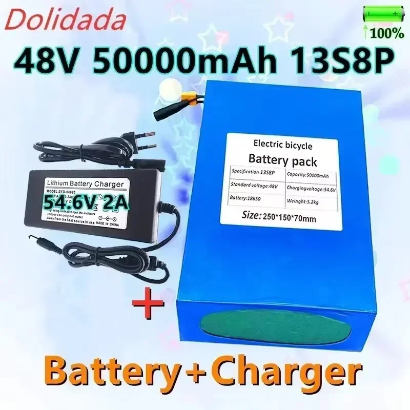 

Оригинальный литиевый аккумулятор 48 В 13S8P 50000 мАч со встроенным BMS мощностью 1000 Вт и зарядным устройством, подходящий для электрических велосипедов и скутеров