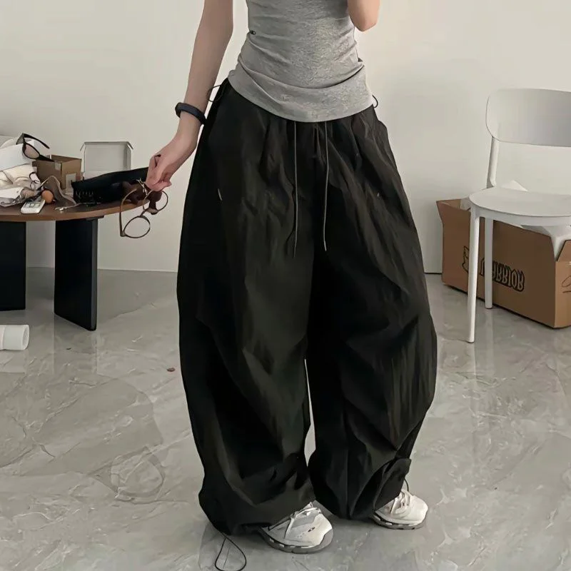 

Y2K Cargo Pants Women Vintage Streetwear Baggy Wide Leg Sweatpants Casual Drawstring Oversize Pockets Tech Fashion Trousers