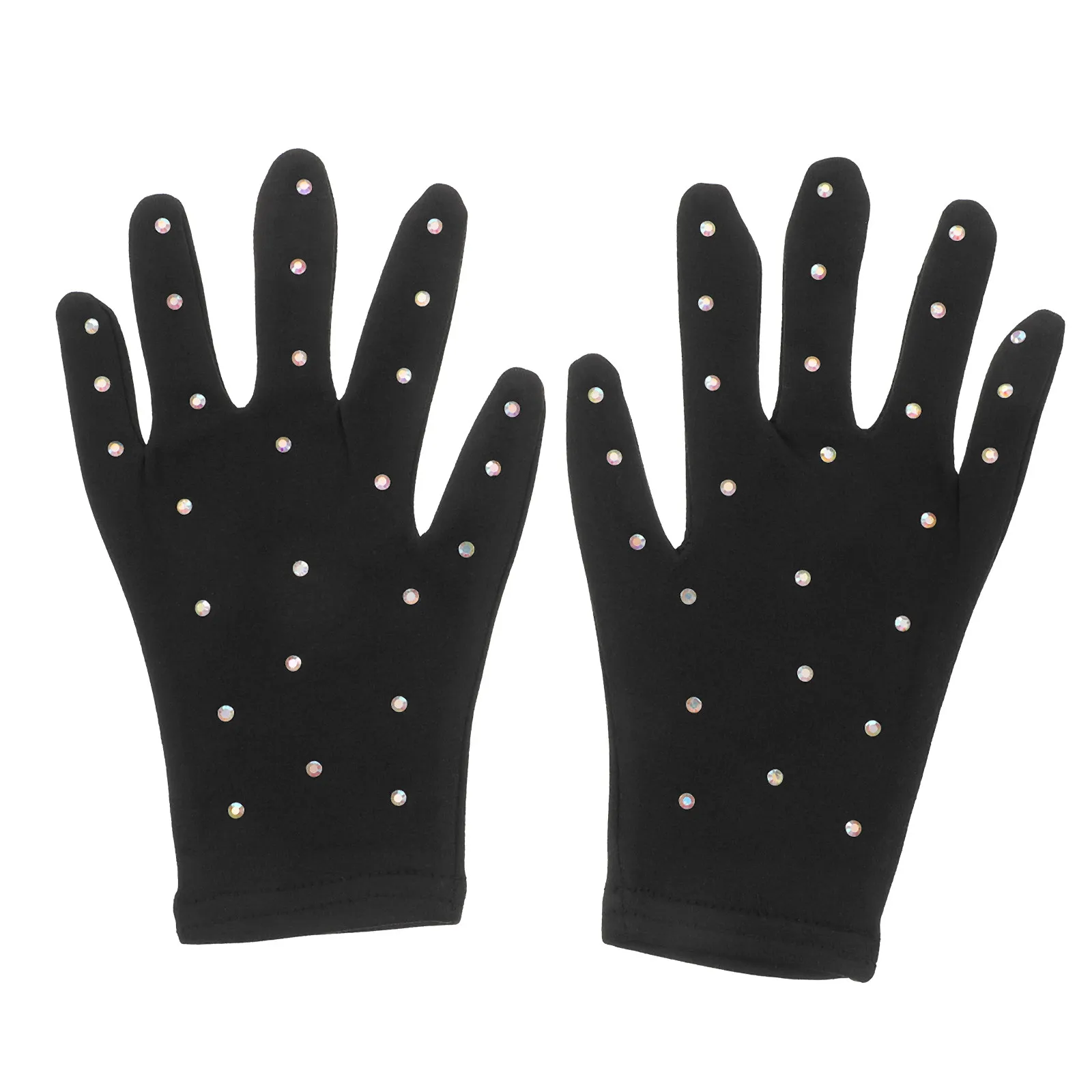 

1Pair Performance Gloves Figure Skating Ice Skating Dance Party Stage Gloves Rhinestone Decor Stretch Elastic Fiber