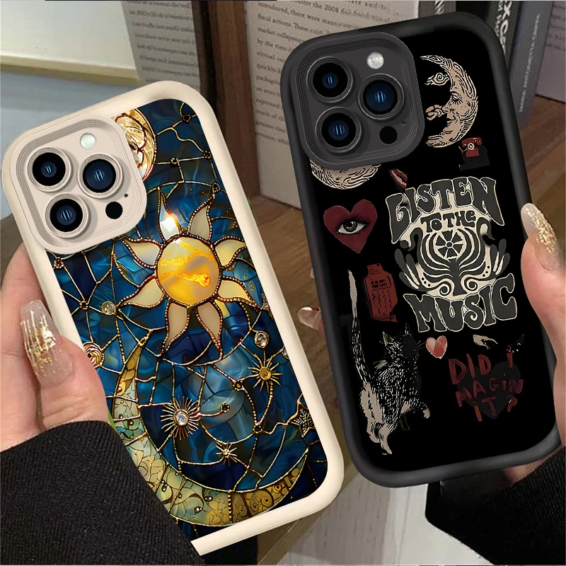 الجمالية طباعة الشمس القمر القضية آيفون 17 الهواء 16 16E 15 14 13 12 11 برو ماكس X XS X S ماكس XR SE 2020 SE4 7 8 غطاء سيليكون #2