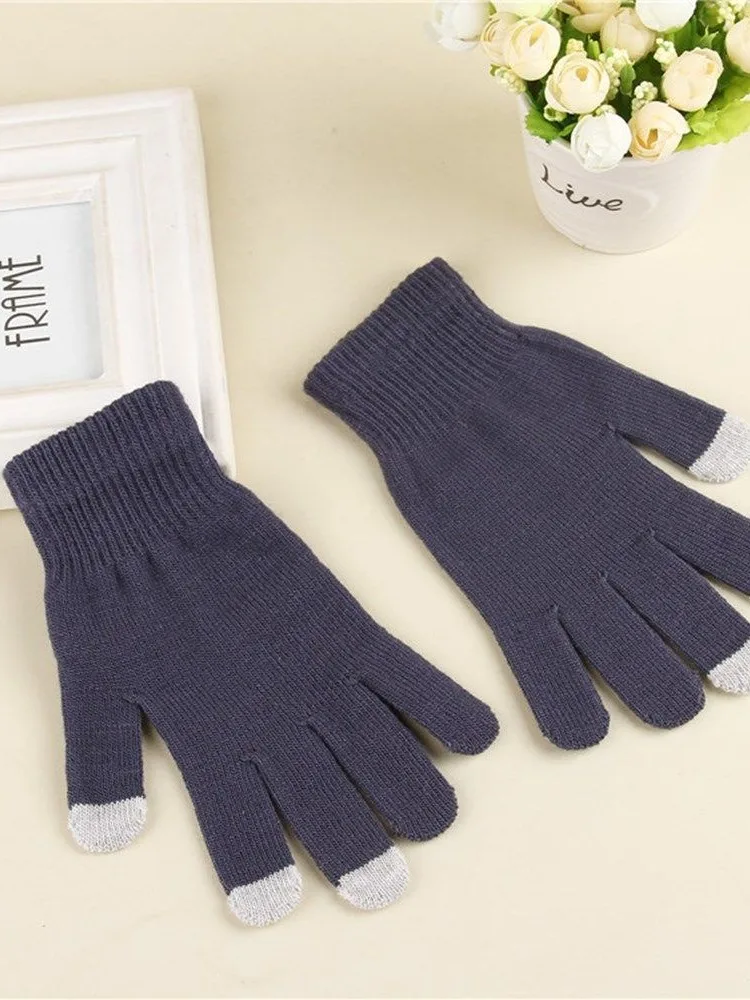 AliExpress NONE Unisex Solid Touch Screen Gloves Women Men Winter Knitted Full Finger Gloves Outdoor Warm Cycling Driving Mittens