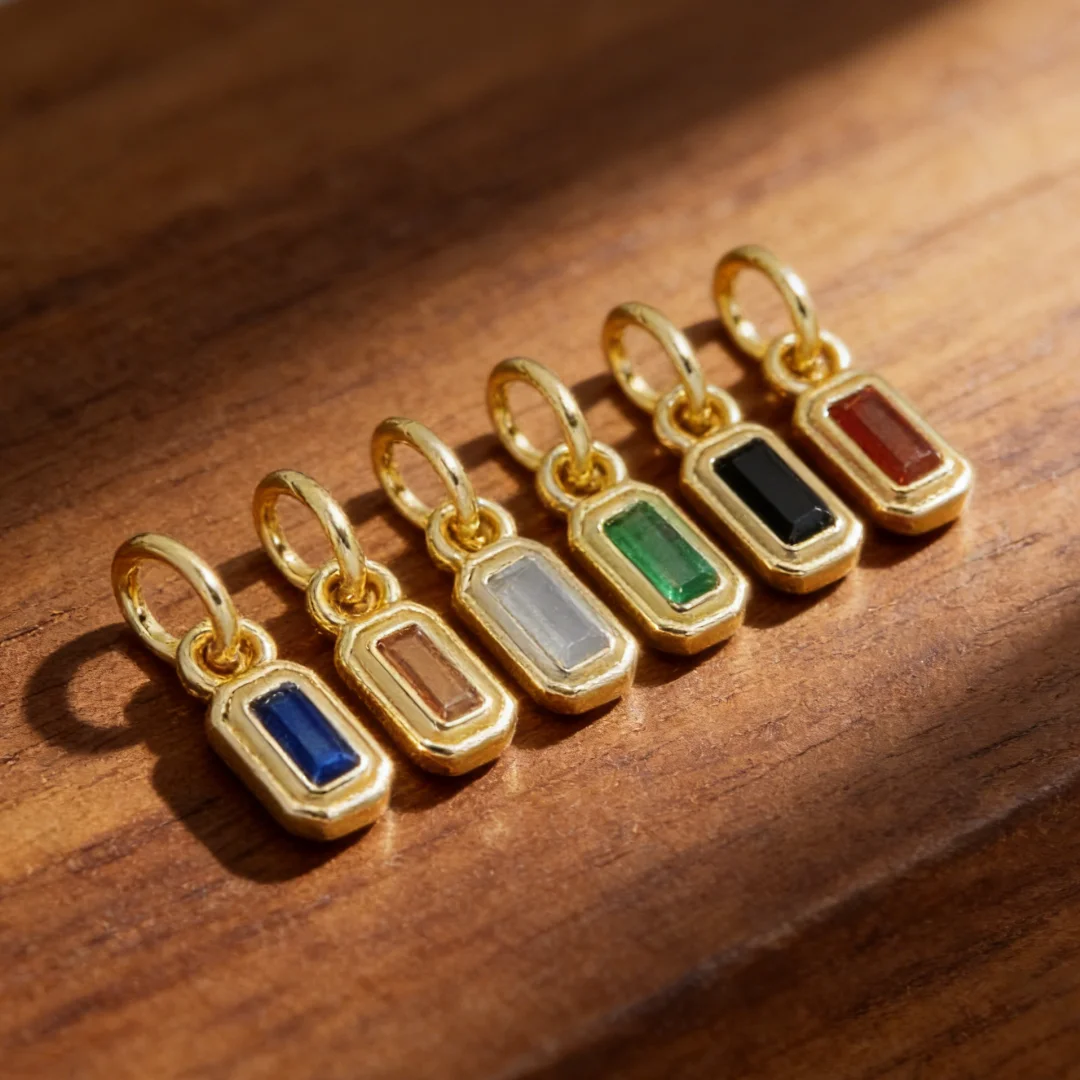 6Pcs Pendants Brass Mini Rectangle Charms Inlay Colorful Zircon DIY Jewelry Accessories for Necklace Bracelet Making Men Women