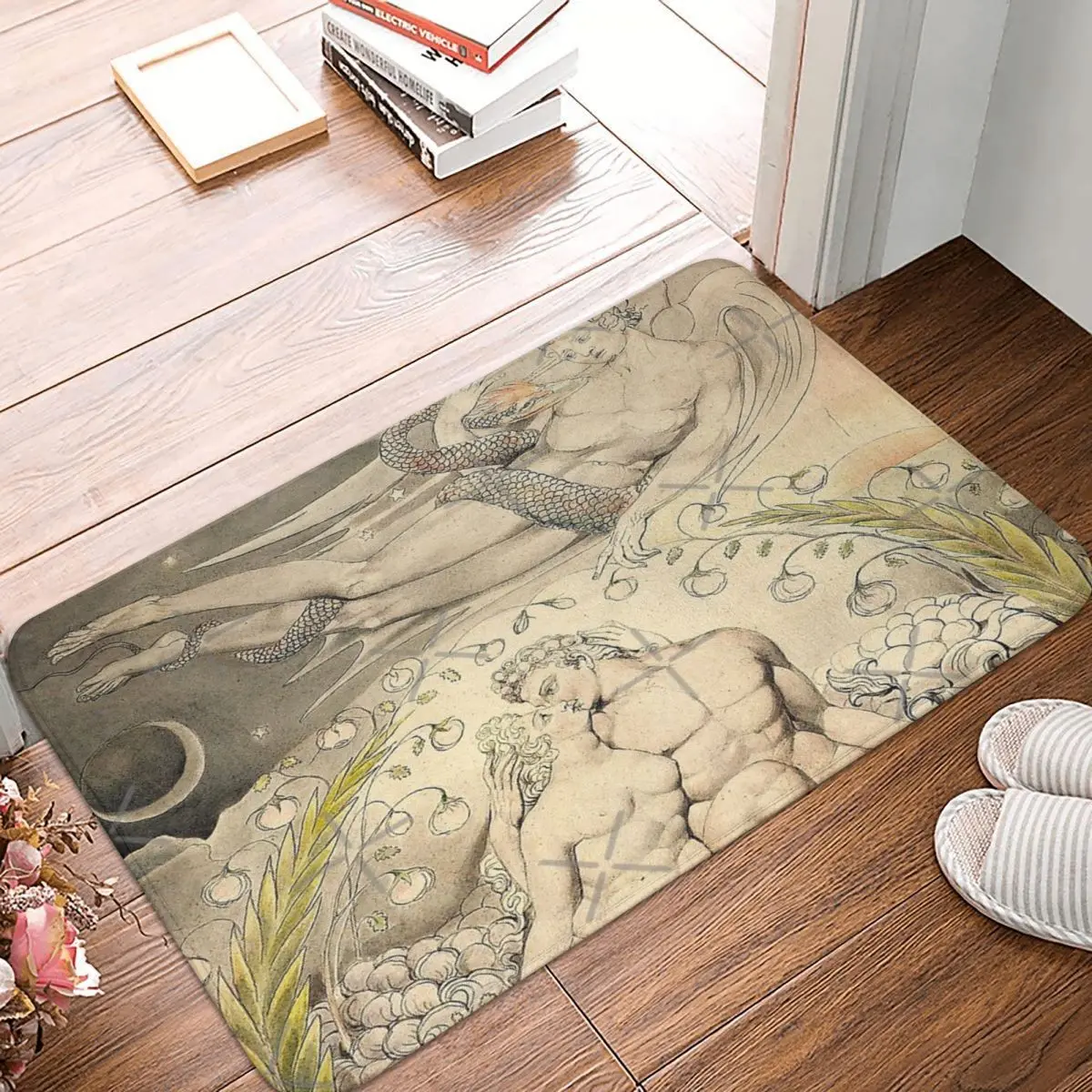 HD сатана наблюдает за конечностями Адама и Евы, Уильям Блейк высокое разрешение (оригинальные цвета) коврик матовые одеяла