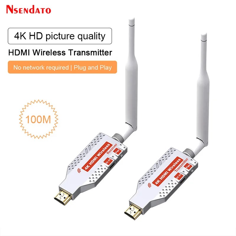 

Wireless HDMI Extender 100M 4K HDMI Video Transmitter Receiver Adapter TV Stick Dongle for Camera PC to TV Monitor Projector