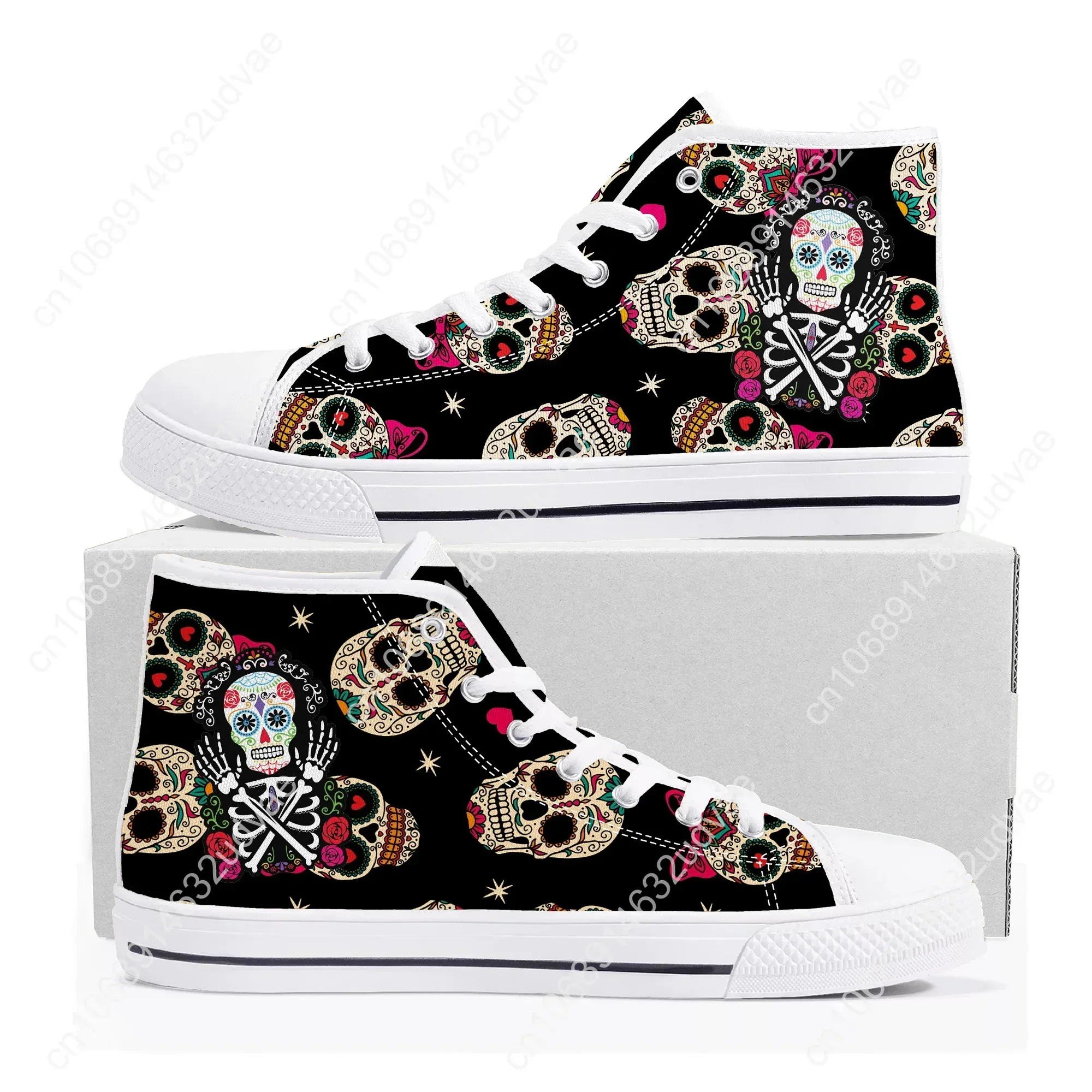 Day of The Dead Pattern Design High Top Shoes Mens Womens Teenager High Quality Sneakers Canvas Sneaker Couple Custom Shoe