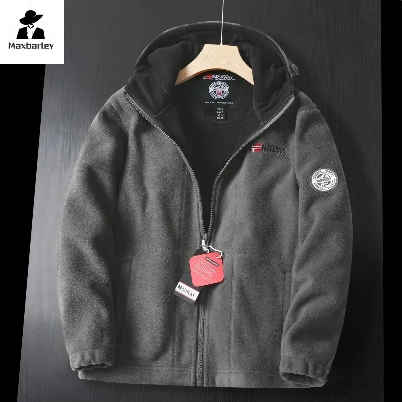 Jaqueta de lã grossa masculina, casaco à prova de frio, quente, casual, elegante, ao ar livre, camping, marca, inverno, 2024