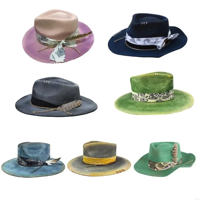 P88A Distressed Ethnic Wool Hat with Distressed Detail Trendy and Comfortable for Men and Women