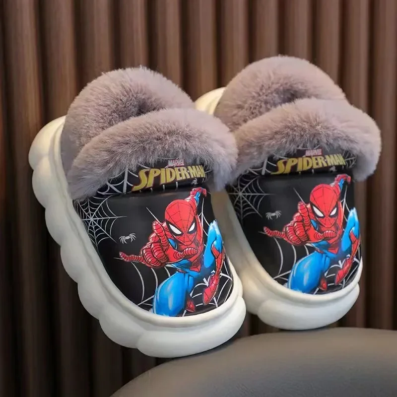 Disney Winter Children Baby Boy Cotton Slipper Kid Cartoon Frozen Elsa Spiderman Print Non Slip Warm Plush Girl Home Shoes 24-39