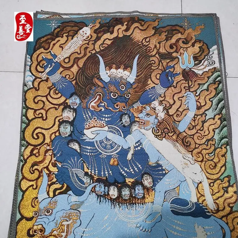 Tibet Tibetan Cloth Silk Bull-headed protector god Thangka Tangka Embroidery Painting Embroidery Hanging Pictures