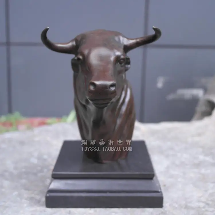 

Bronze Bull Head Statue Lucky Animal Bust Sculpture Art Figurine Office Tabletop Study Decoration Business Gift