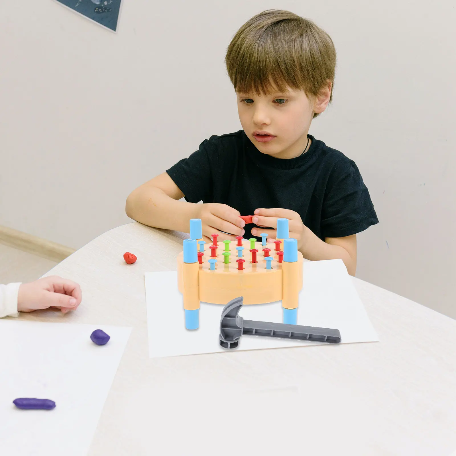 1Set Montessori Hammering Pounding Busy Board Colorful Interactive Hammer Bench for Toddlers Early Learning Hand Eye