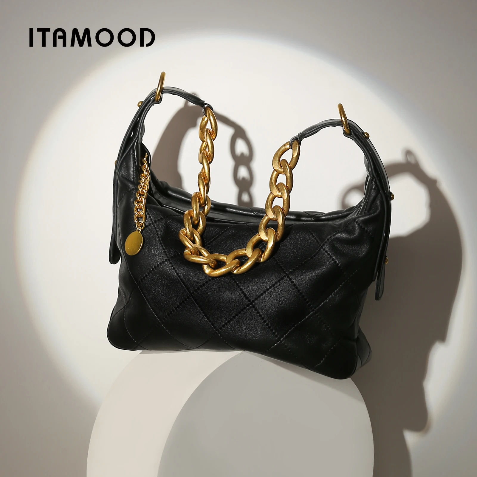 ITAMOOD bolso de hombro de cuero genuino para regalo de Navidad bolso cruzado acolchado de marca de lujo con correa de cadena de Color dorado