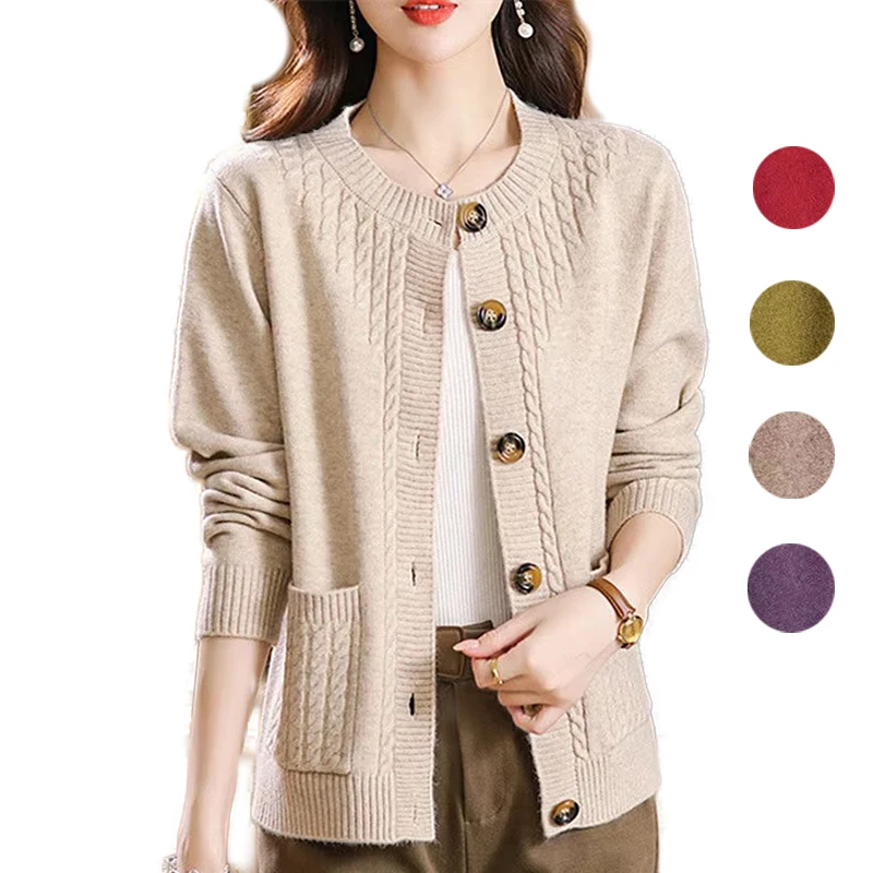 Women's Sweater Korean O-Neck Cardigan For Women Clothing Knitwear Autumn Loose Long Sleeve Tops Button Wool Sweaters Female