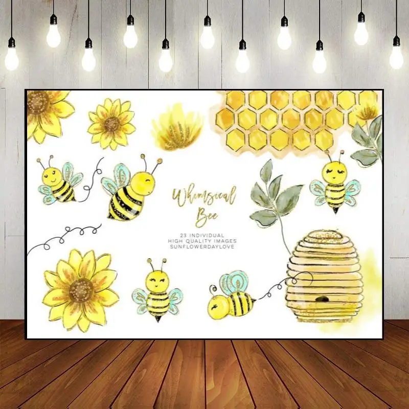 Bees Baby Shower Decoration Happy 1th Birthday Photo Balloon Honey Party Backdrop Wall Custom Banner Photography Background