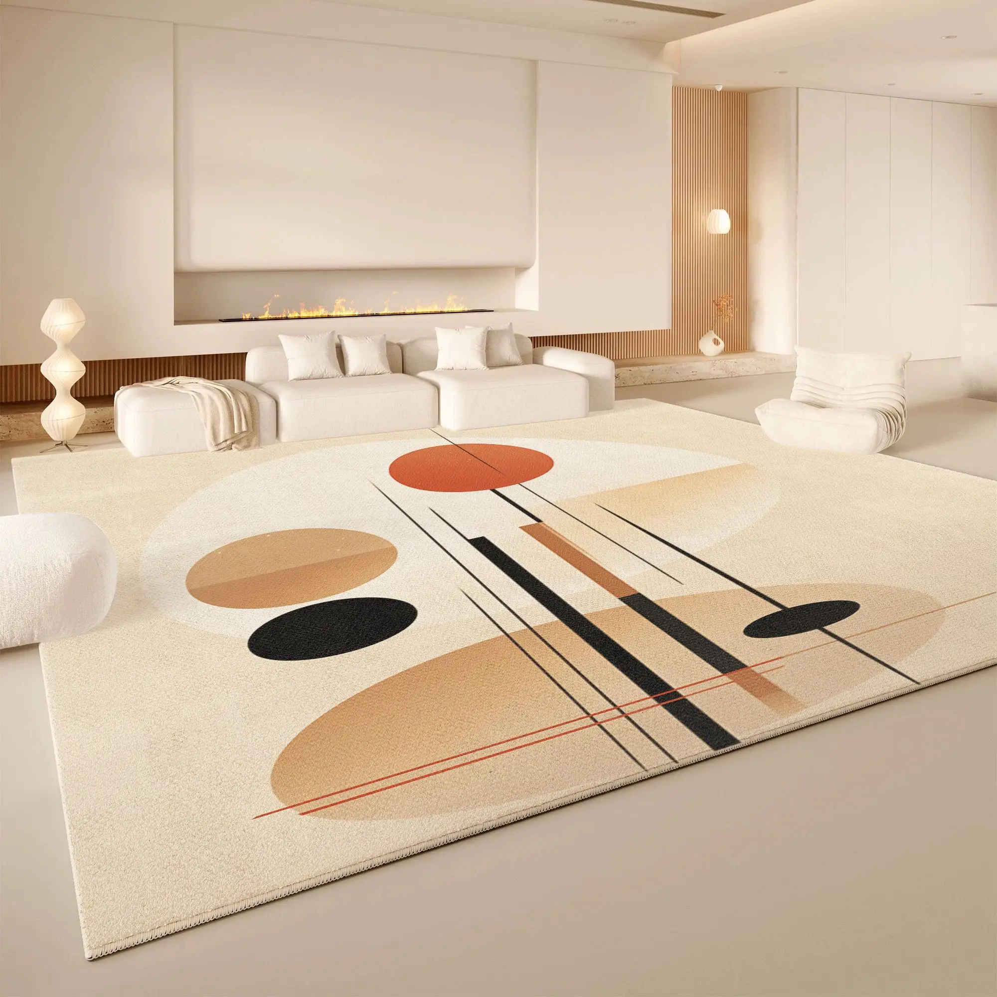 VIKAMA Mid Century Geometric Line Area Rug Non Slip Washable Large Living Room Carpet Retro Minimalist Sofa Floor Decor Rug