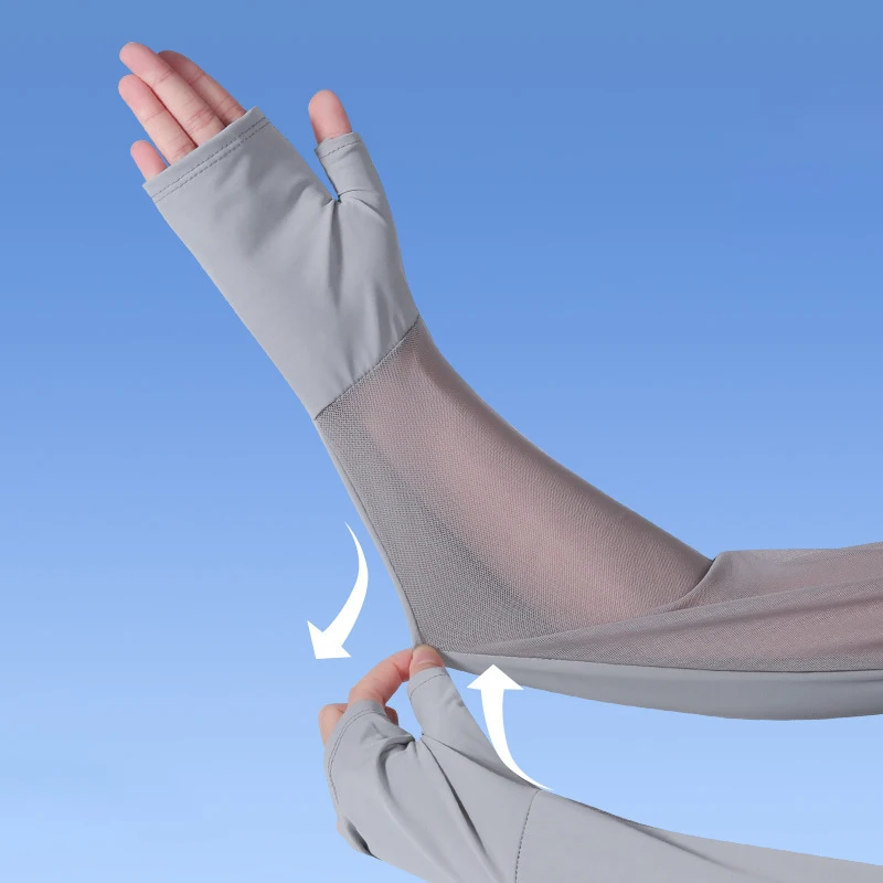 

Summer Sun Protection Ice Silk Sleeves with Finger Soft Cool Arm Cover Unisex Ultraviolet-Proof Arm Sleeve Outdoor Solid Cuff