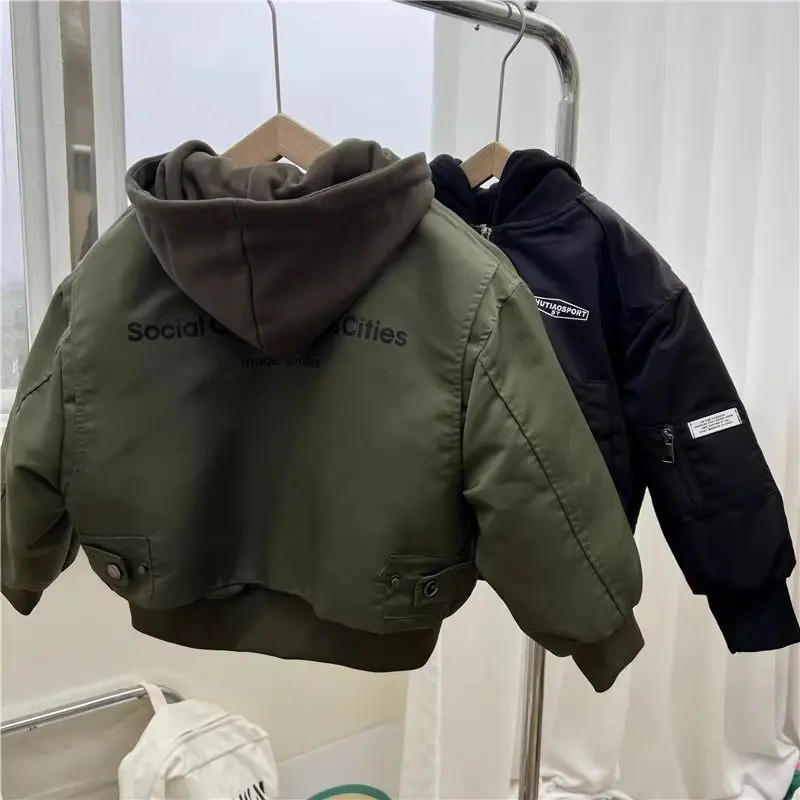 Spring and Autumn Children\'s Jacket 2025 New Fashionable Boys\' Hooded Baseball Jacket Male Baby Fake Two piece Top