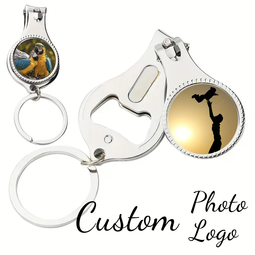 Custom Photo/Logo Beer Bottle Opener Keychain Nail Clipper Trendy Multifunction Key Chain Personalized Wedding Ideas Favors Gift