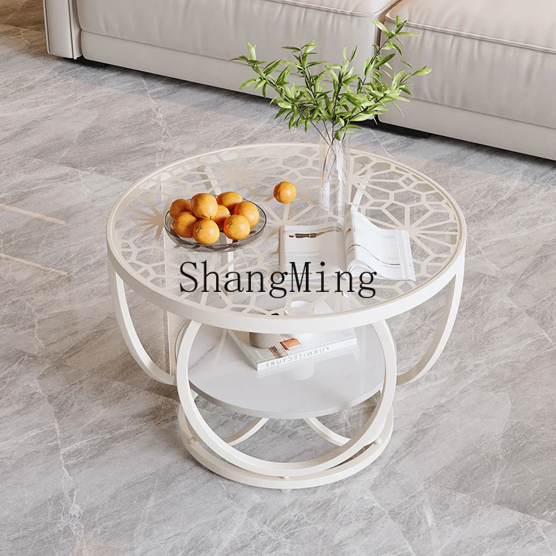 

LXY modern light luxury cream style coffee table simple small apartment living room round double rock slab coffee table
