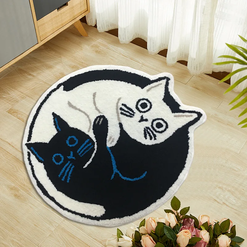 Funny Cat Tufted Rug Cute Black White Cat Soft Plush Carpet INS Home Decor Living Room Bedroom Floor Mat Kids Play Pad Dropship