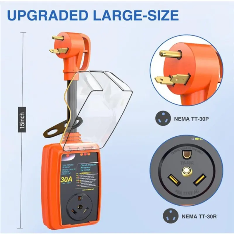Waterproof Cover US Plug 30A For RV Surge Protector For RV Travel Trailer NEMA TT-30P AC125V