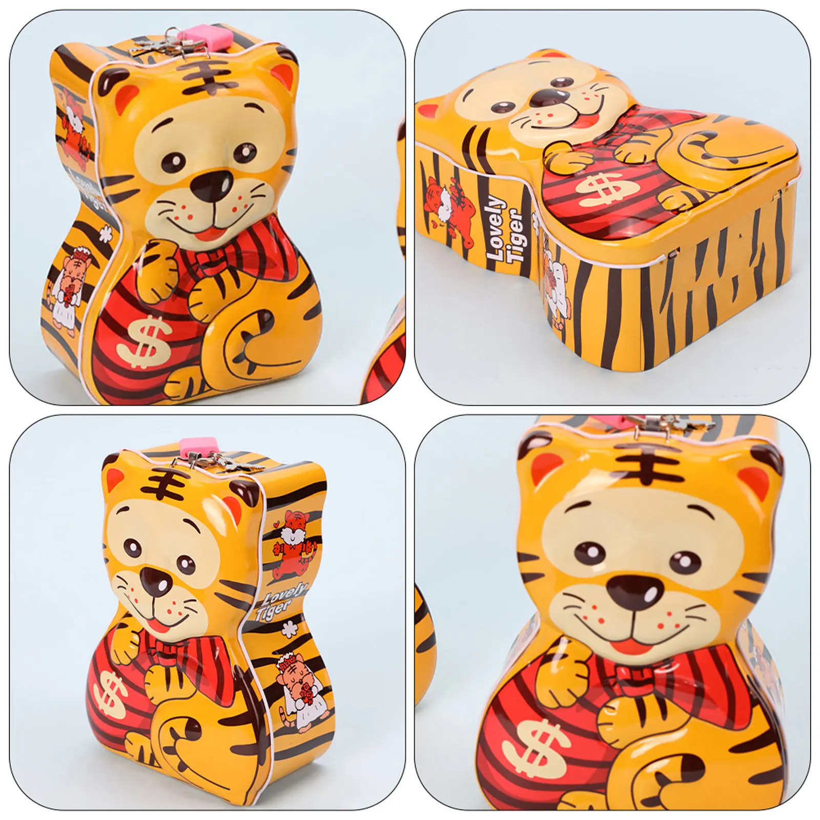 1Pcs Tiger Shape Decorative Saving Bank Sturdy Tinplate Coin Piggy Bank Saving Pot Bedroom Living Room Ornament