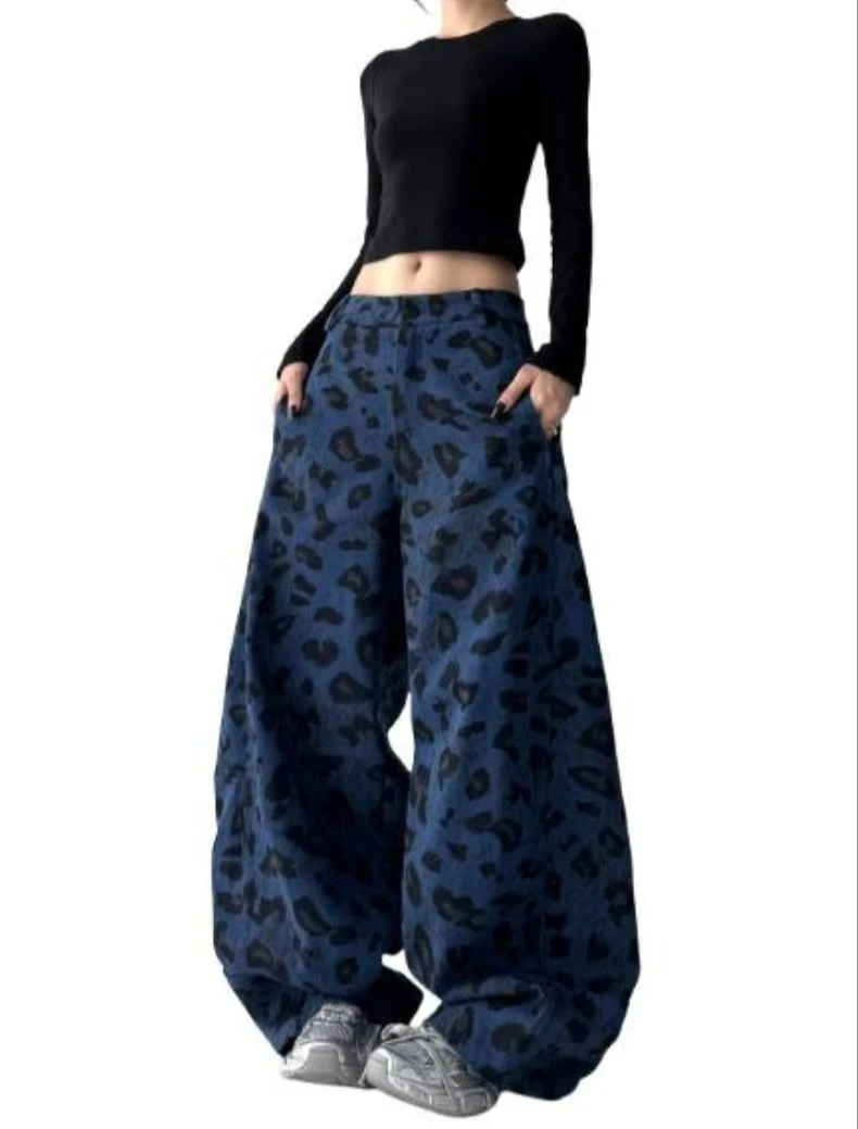 2026 New Autumn Camouflage Straight Loose Wide-leg Pants High Street Casual Jeans
