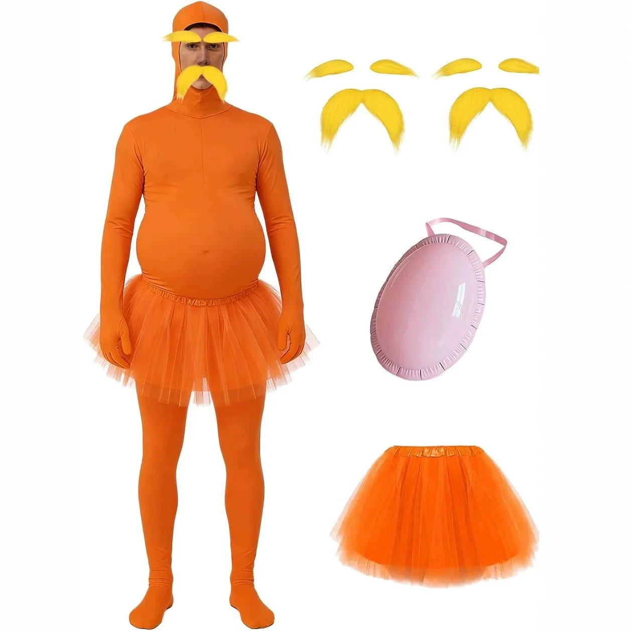 Halloween Zentai Full Body Suit Yellow Beard Eyebrow Zentai  Color Orange Overalls Women's Fashion Stage Costume