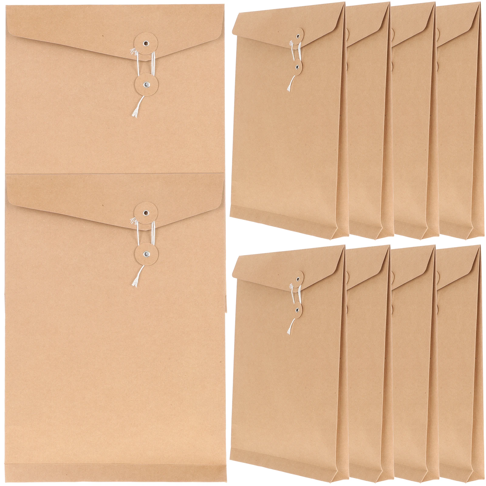 10pcs Kraft Paper File Envelope String Tie Closure Document Organizer Transparent Birth Certificate Holder for Travel Office
