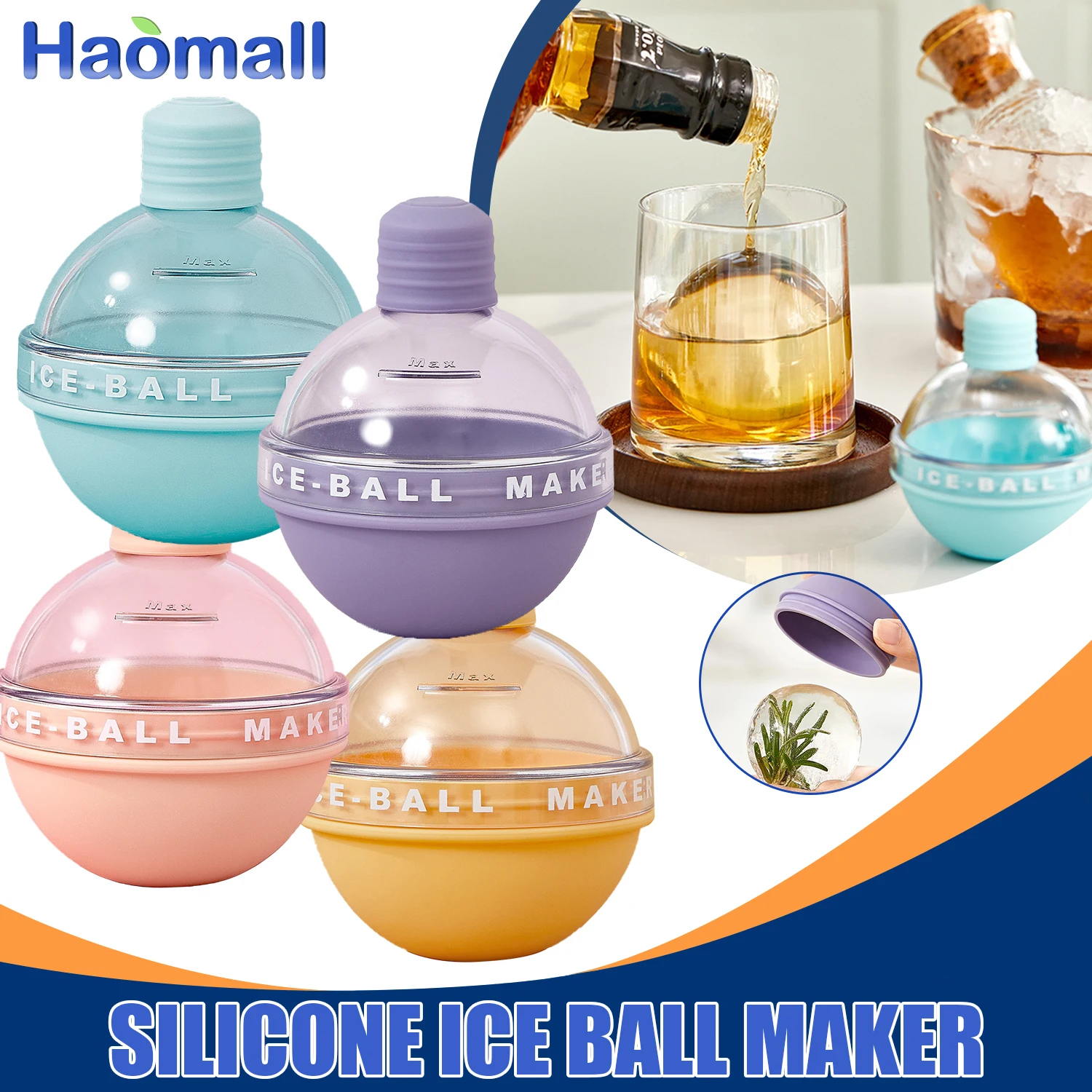 

1pcs Silicone Bar Whiskey Round Ice Cube Maker Silicone Large Ball Shape Spherical Ice Cube Mould Machine Kitchen Gadgets