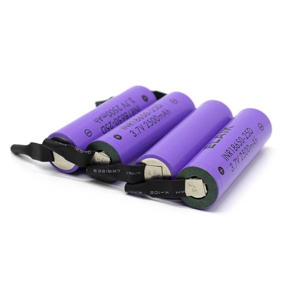 1-5pcs INR18650 2500mAh with high-quality battery cells suitable for power battery packs DIY+25D nickel sheet