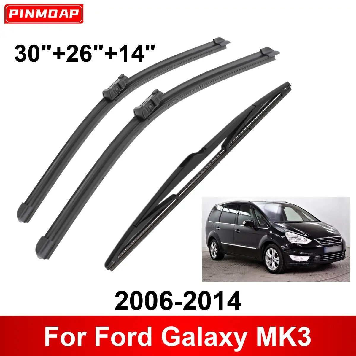 3PCS Car Wiper For Ford Galaxy MK3 2006-2014 Front Rear Wiper Blades Brushes Cutter Auto Accessories 2014 2013 2012 2010 2009