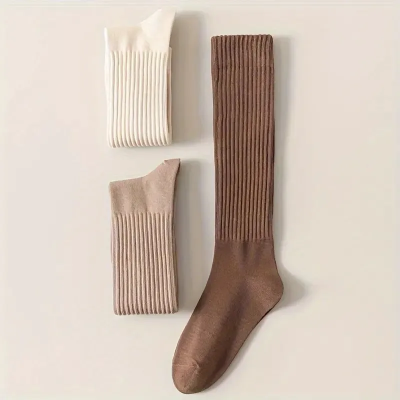 1/5 Pairs Herbst Winter Frauen Einfarbig Waden Socken Modische College Stil Warme Bequeme Slim Fit Bein Typ Casual socken – Detail 8