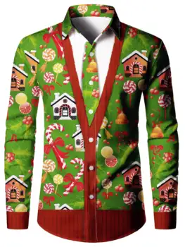 Christmas Theme Men's Fake Suit Tailcoat Printed Formal Shirts Christmas Graphics Long Sleeve Shirt Fashion Men's Shirts For Men 3