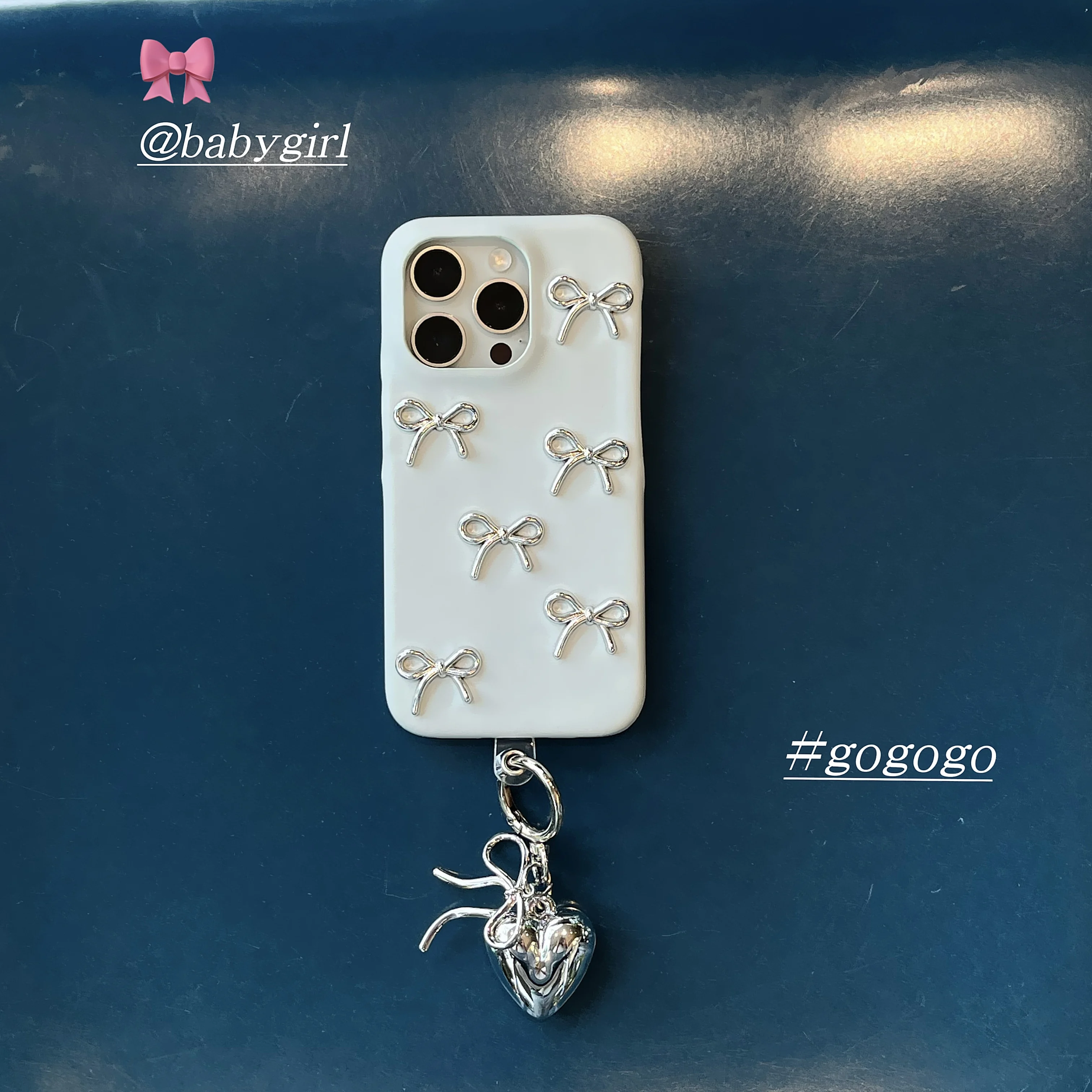 الأزرق الجلود الاصطناعية 3D Bowknots مع القلب استرخى جرلي جراب هاتف آيفون 16 15 14 13 برو ماكس غطاء الهاتف الخلفي كابا #4