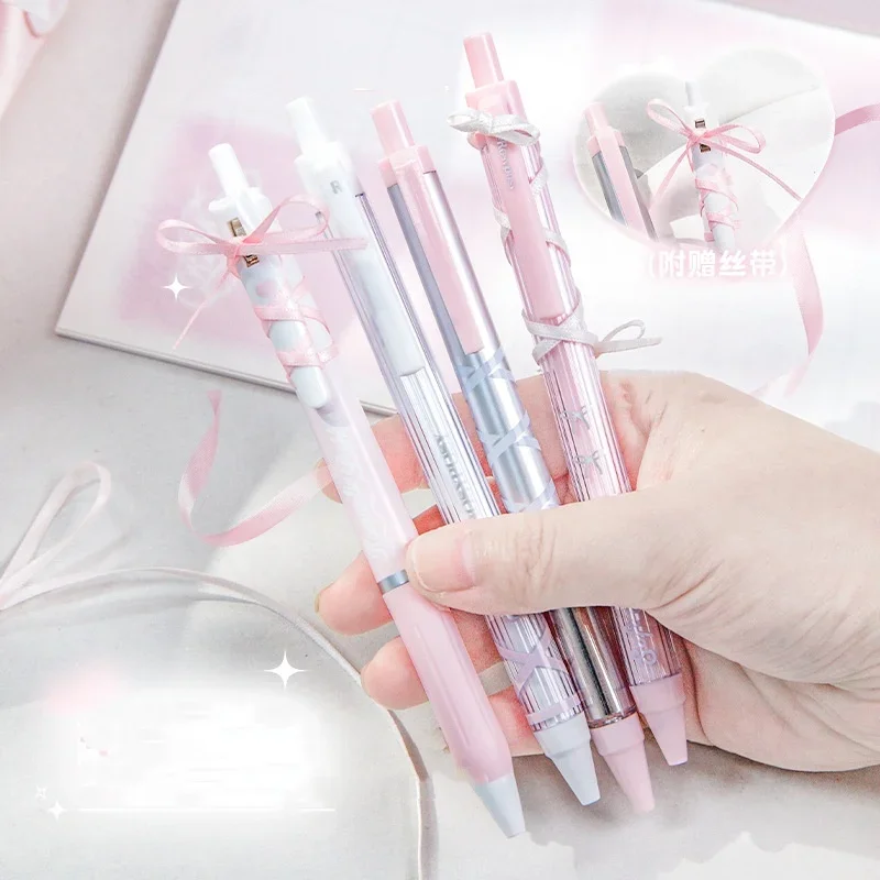 4pcs/box Sweet Ballet Series Gel Pen for Girl Chic Korean Pink Blue Color Bow Ribbon Stationery Gel Pen Cute Pen for Writing