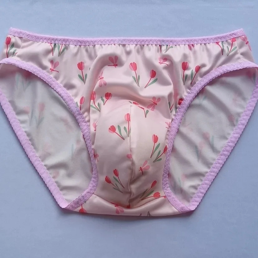 

Man's Pink Floral Printing Briefs Live Show Dance