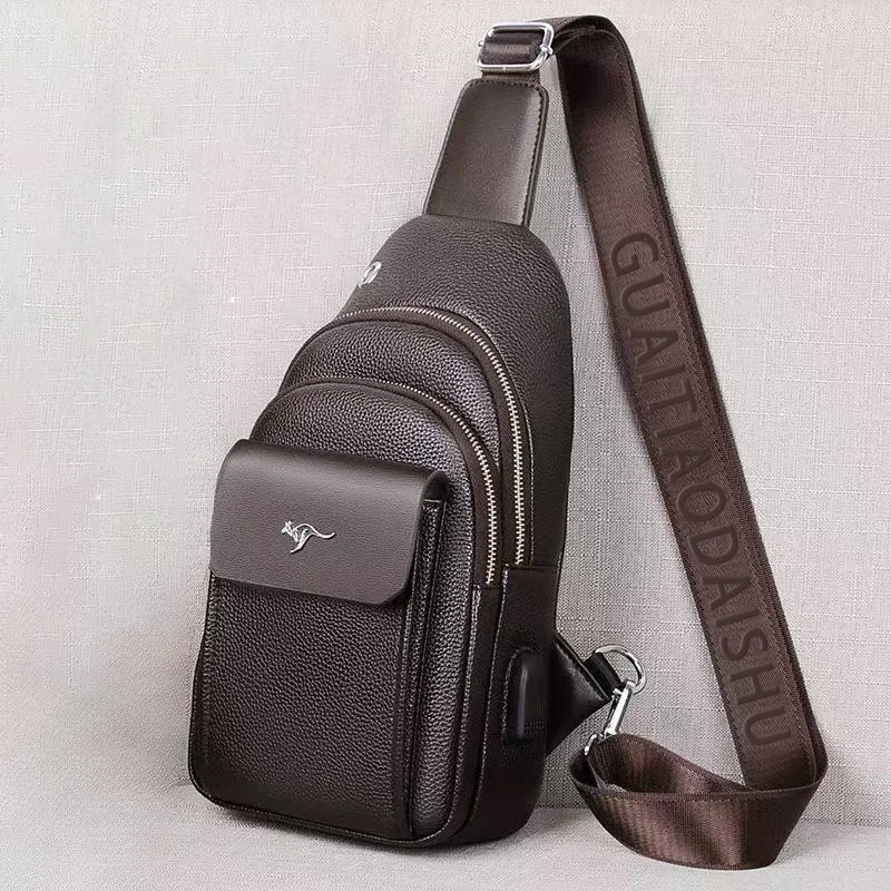 Pu Leather Zipper Men's Chest Bag with Multiple Pockets, Lightweight Commuting and Travel Crossbody Backpack