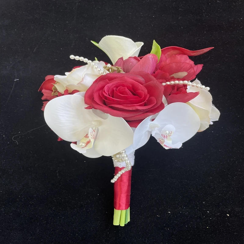 

ramo de novia New style white horseshoe lotus, rose, butterfly orchid, hand-held flower casamento