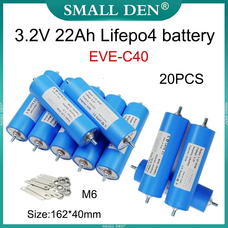 

New 3.2V 22Ah Lifepo4 Rechargeable battery EVE-C40 Grade A Cells diy 12v 24v Power Supply E-scooter motorcycle toy cars LED Lamp