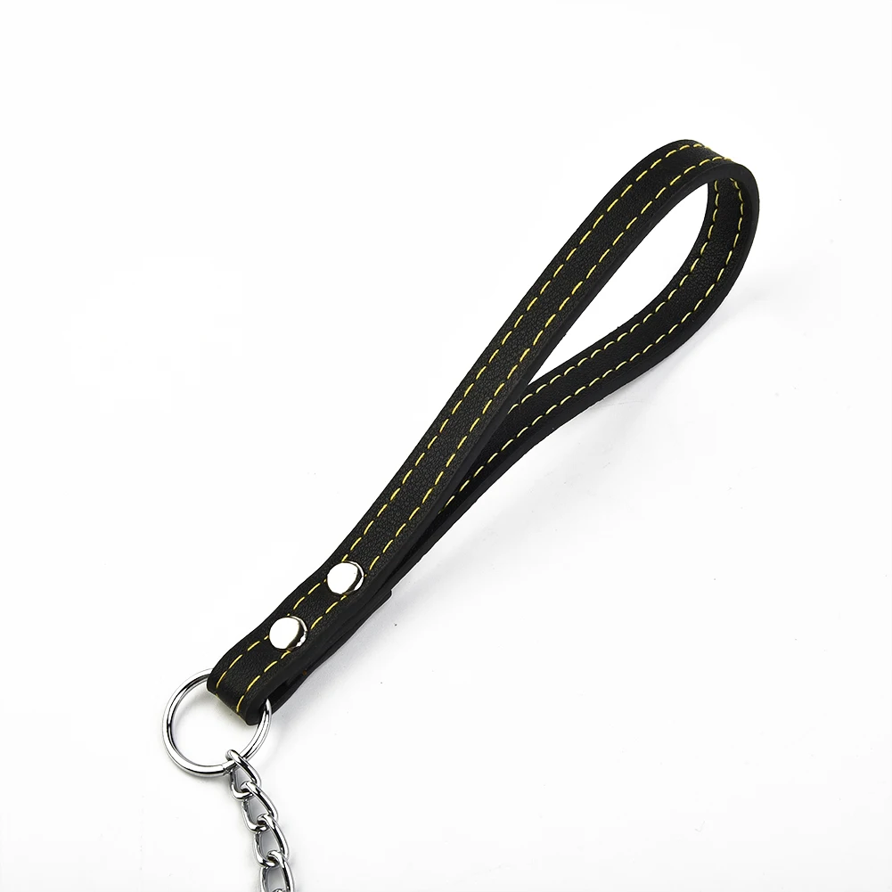 Dog Leash Metal Chain Dog Black 2.0mm*120cm With Leather Style Handle Strong Control Leash Pet Supplies Iron Towing Rope