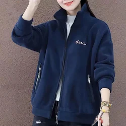 Cardigan Zipper Loose Coat Women Autumn Winter New Jacket Double Velvet Coats Korean Cashmere Warm Outwear Sportshirt Female Top