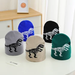 Fashion Kids Caps Sports Warm Hats Baby Boys 2024 New Autumn Winter Casual Knitted Cartoon Dinosaur Children Outdoor