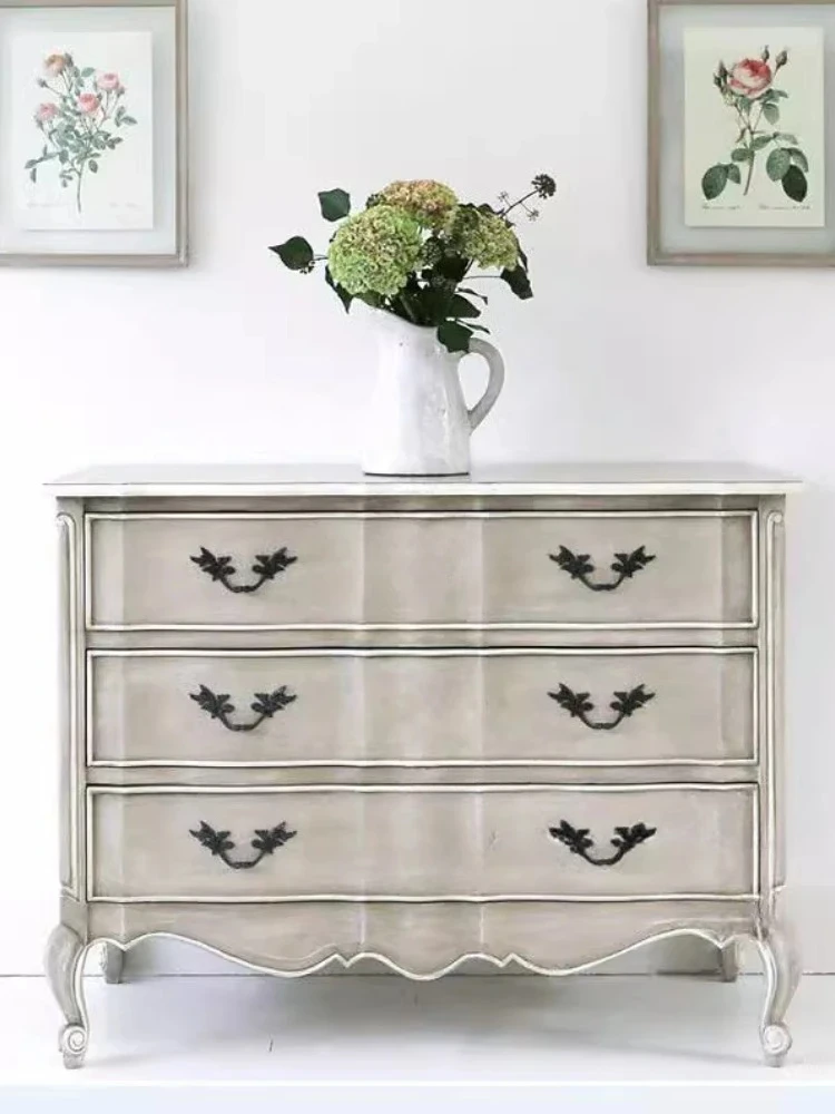 French solid wood three-bucket entrance cabinet American light luxury engraved retro old drawer shoe cabinet