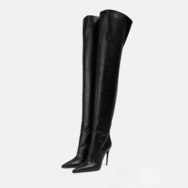 Arden Furtado 2024 Winter Women Thin heels Over The Knee Boots Pointed Toe Super high heel Sexy Slip-on Concise Modern boots
