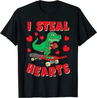 I Steal Hearts T Rex Dinosaur Boys Kids Valentines Day Dino Shirt S 5XL long or short sleeves